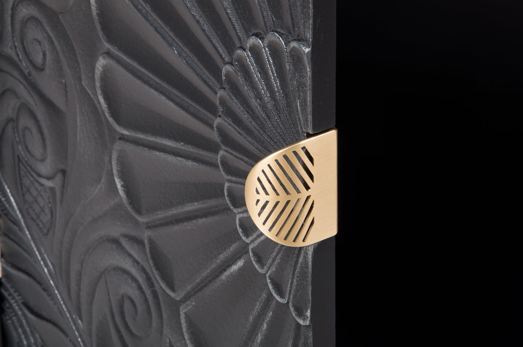 Hand-Carved Accent Cabinet with Intricate Floral Embossing - Black/Floral