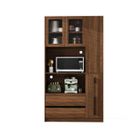 Tall Kitchen Pantry Cabinet with 4 Tier Side Shelf - Walnut