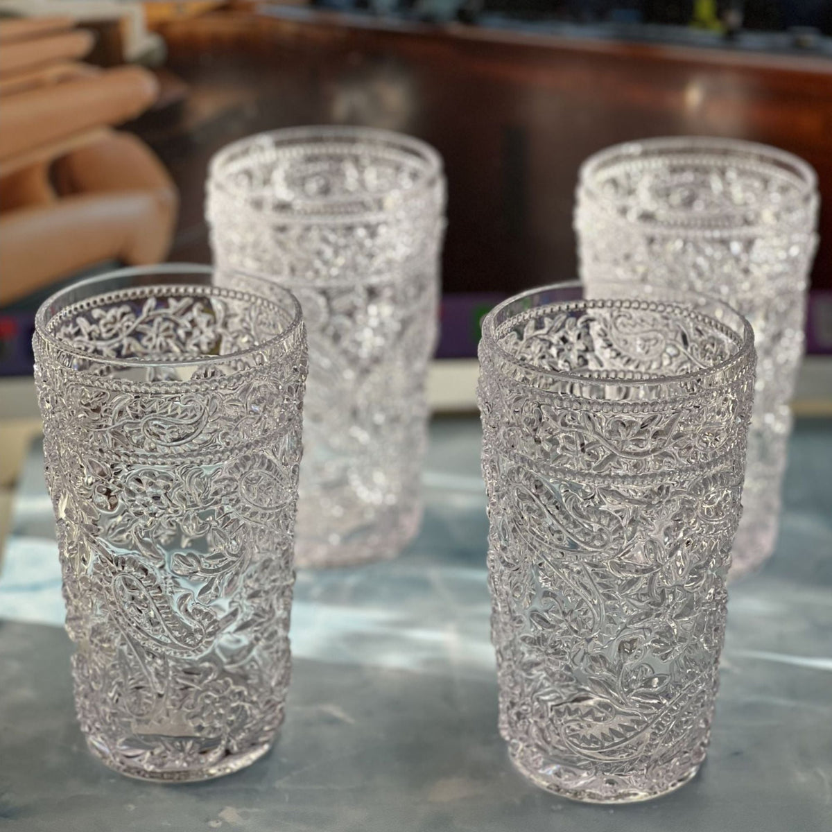 Paisley Style Acrylic Hi Ball Glasses with Shatterproof Design - White or Pink