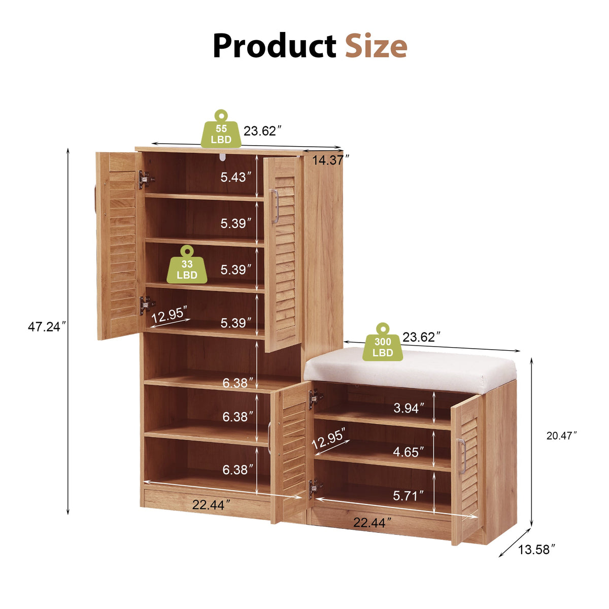 Multi Functional Shoe Storage Cabinet with Bench - Particle Board & MDF