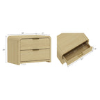 Modern Minimalist Solid Wood Nightstand with Two Drawers - Light Brown or Black