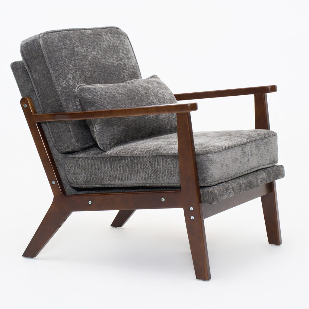 Living Room Chair with Lumbar Pillow and Solid Wood Frame - Dark Gray, Dark Green, Beige