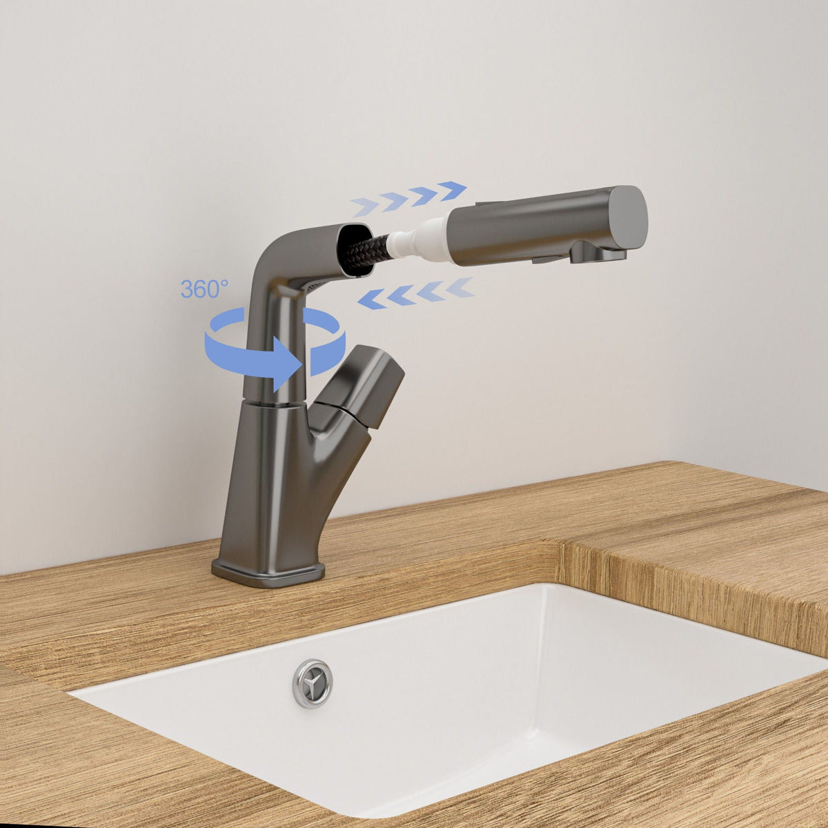 Pull Down Bathroom Sink Faucet with 3 Water Modes - Gunmetal Black