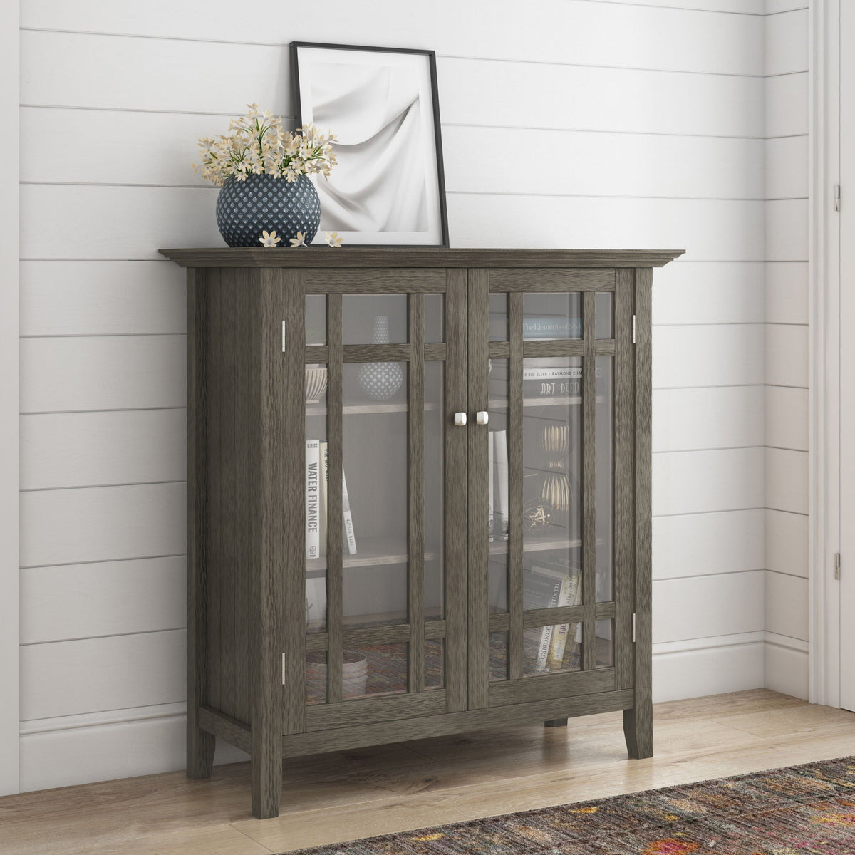 Storage Media Cabinet with Adjustable Shelves - Dark Brown, Light Brown, Dark Gray