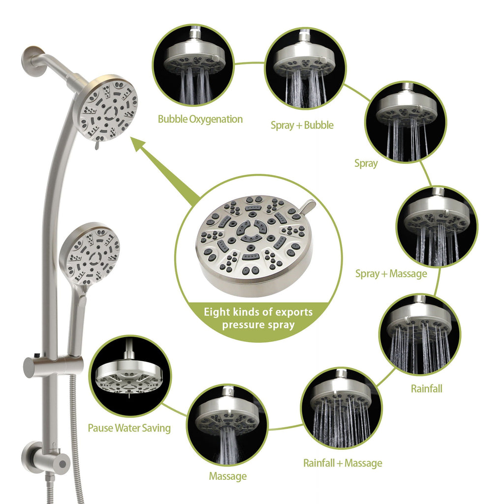 Dual Shower Head System with Rain Shower and Adjustable Slide Bar - Multiple Colors