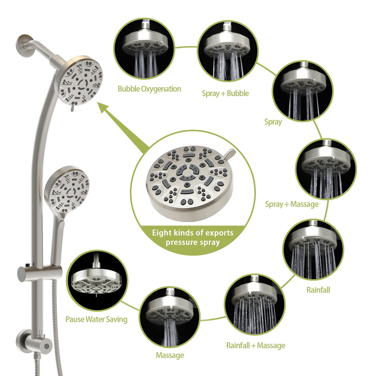 Dual Shower Head System with Rain Shower and Adjustable Slide Bar - Multiple Colors