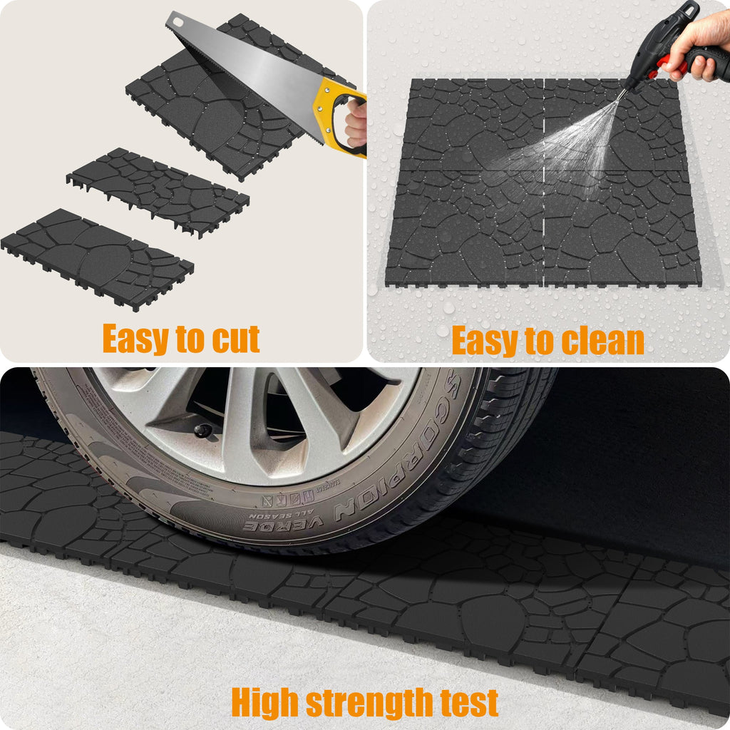 Stone Texture 12" Patio Deck Tiles with Interlocking Design - Polypropylene, 44 pcs