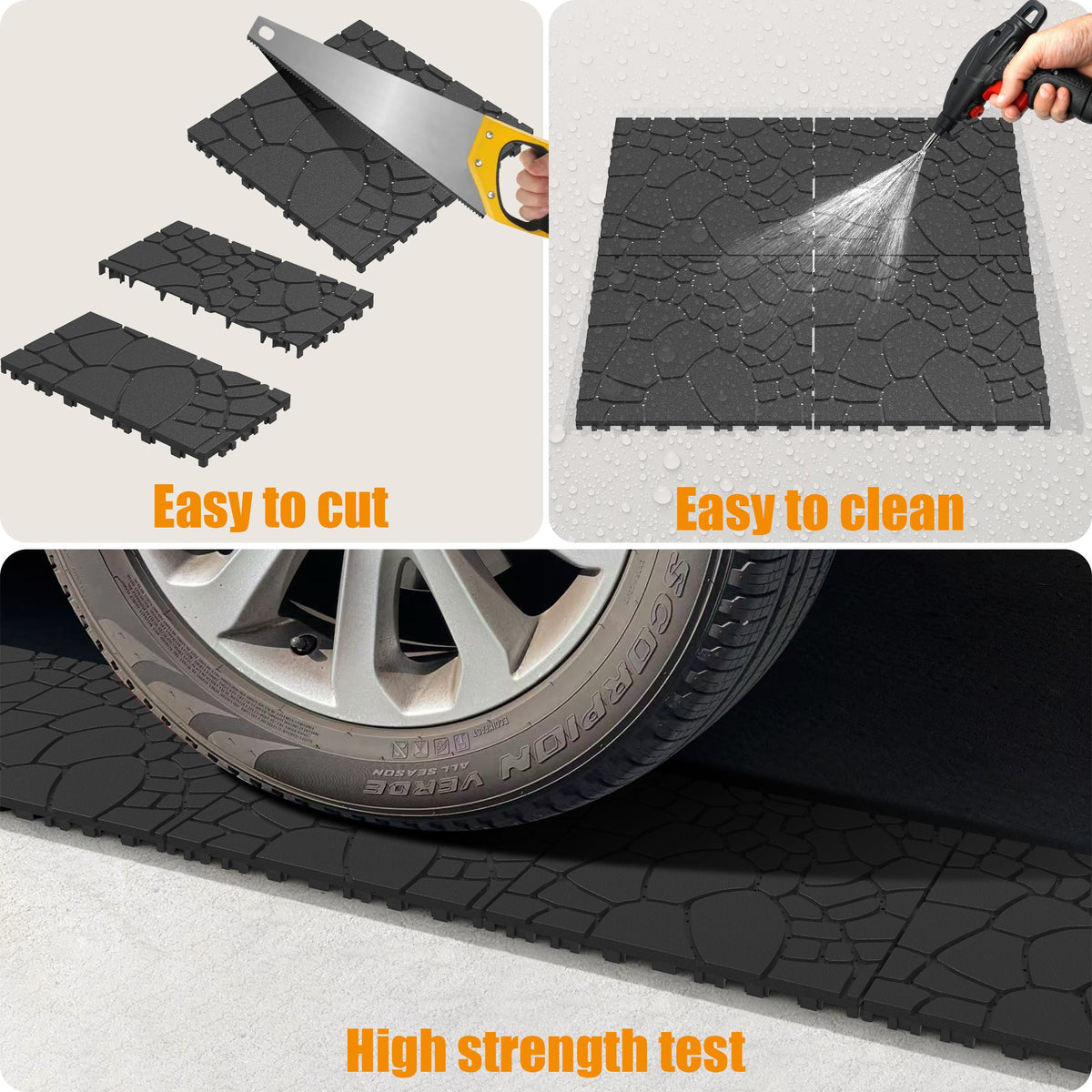 Stone Texture 12" Patio Deck Tiles with Interlocking Design - Polypropylene, 44 pcs