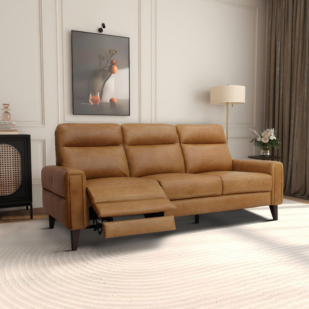 Light Brown Reclining Sofa with Push-Back Mechanism – Elliot Incliner