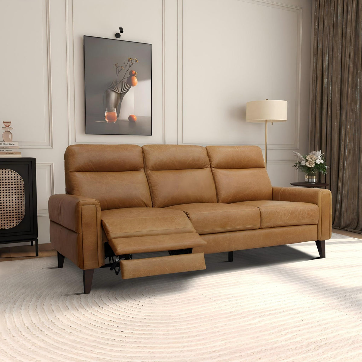 Light Brown Reclining Sofa with Push-Back Mechanism – Elliot Incliner