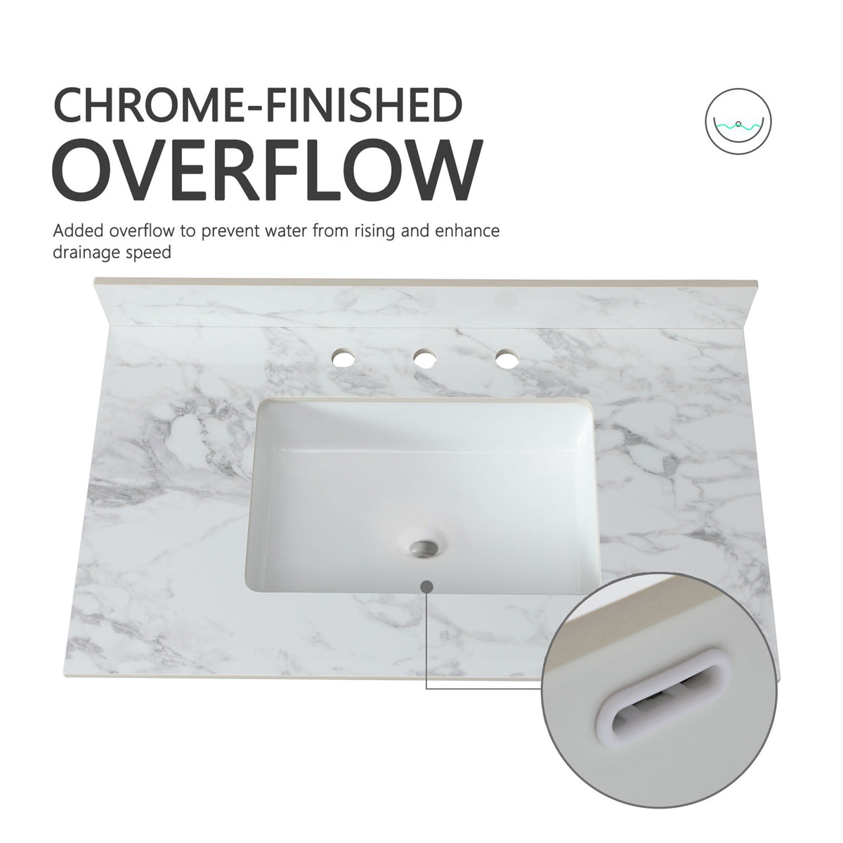 Elegant Sintered Stone Bathroom Vanity Top with Rectangular Undermount Ceramic Sink - White