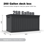 260 Gallon Large Outdoor Storage Deck Box with Lockable Lid - Black