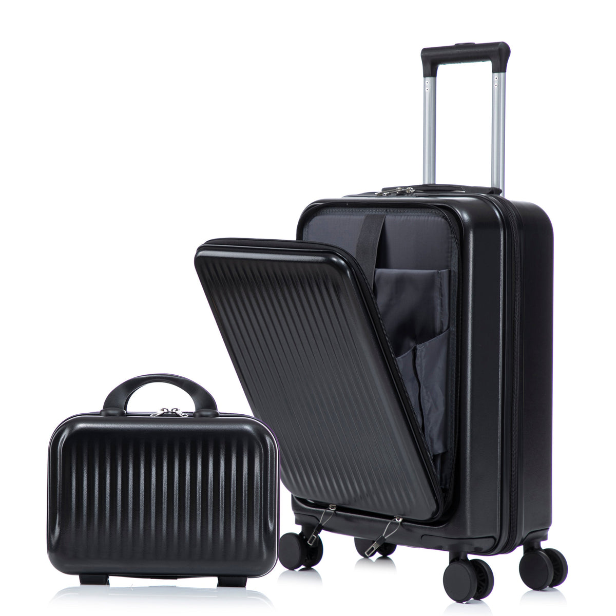 ABS Spinner Wheel Luggage Set with Cosmetic Case - Black