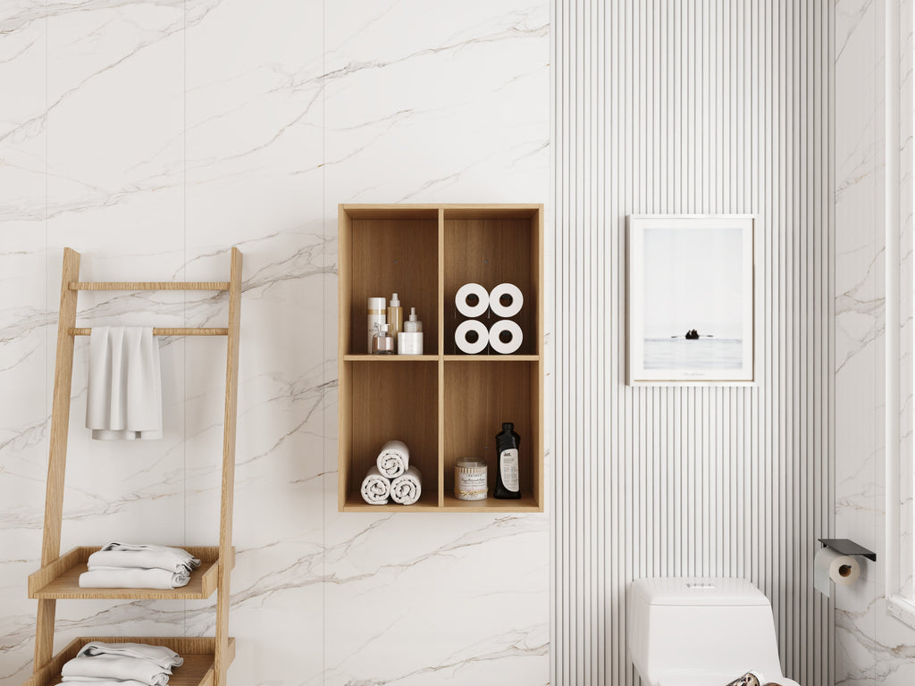 24 Inch Wall Mounted Storage Shelf with Plywood Construction - Oak