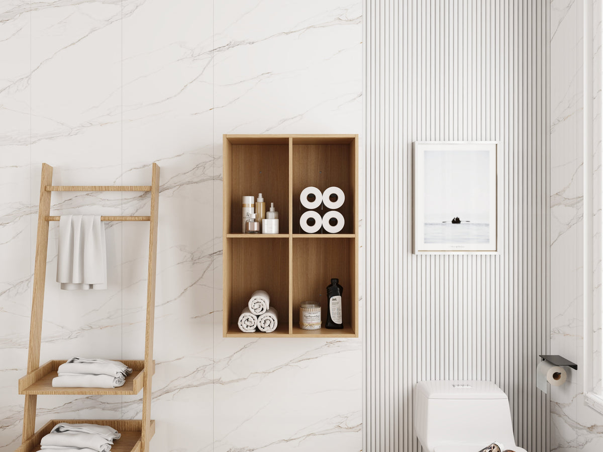 24 Inch Wall Mounted Storage Shelf with Plywood Construction - Oak