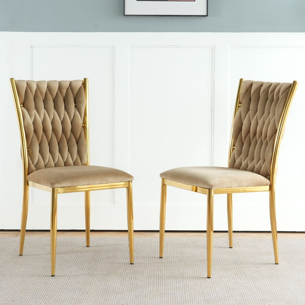 Modern Dining Chair Set with Plated Metal Legs - Multiple Colors
