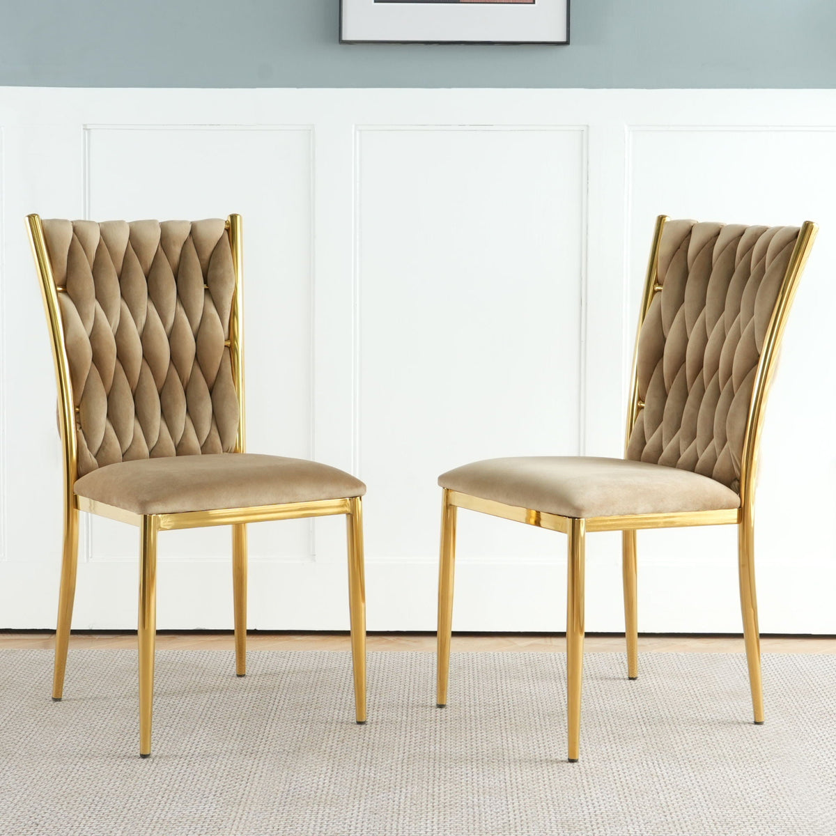 Modern Dining Chair Set with Plated Metal Legs - Multiple Colors