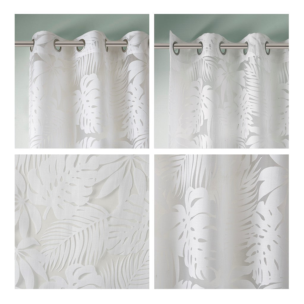 Palm Leaf Burnout Sheer Window Curtain with Grommets - White