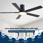 Flush Mount Ceiling Fan with LED Light and Remote Control - Black, White, Pearl Silver