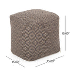 Hand Loomed Cotton Pouf with Polystyrene Fill - Dark Gray / Brown