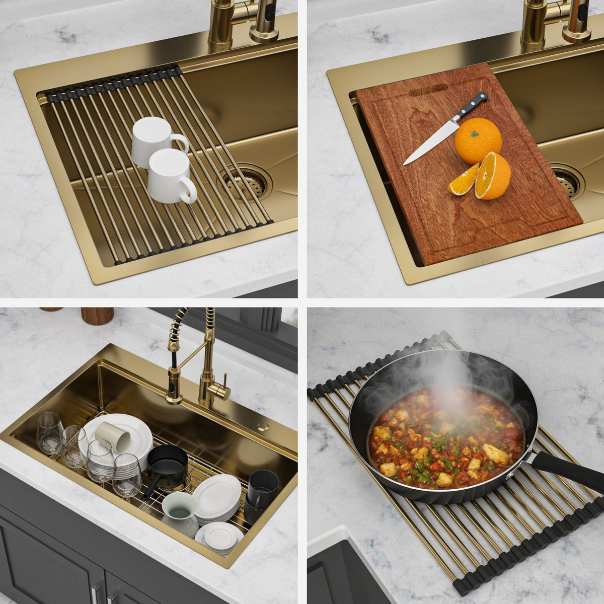 Stainless Steel Drop In Kitchen Sink with Workstation - Gray or Gold