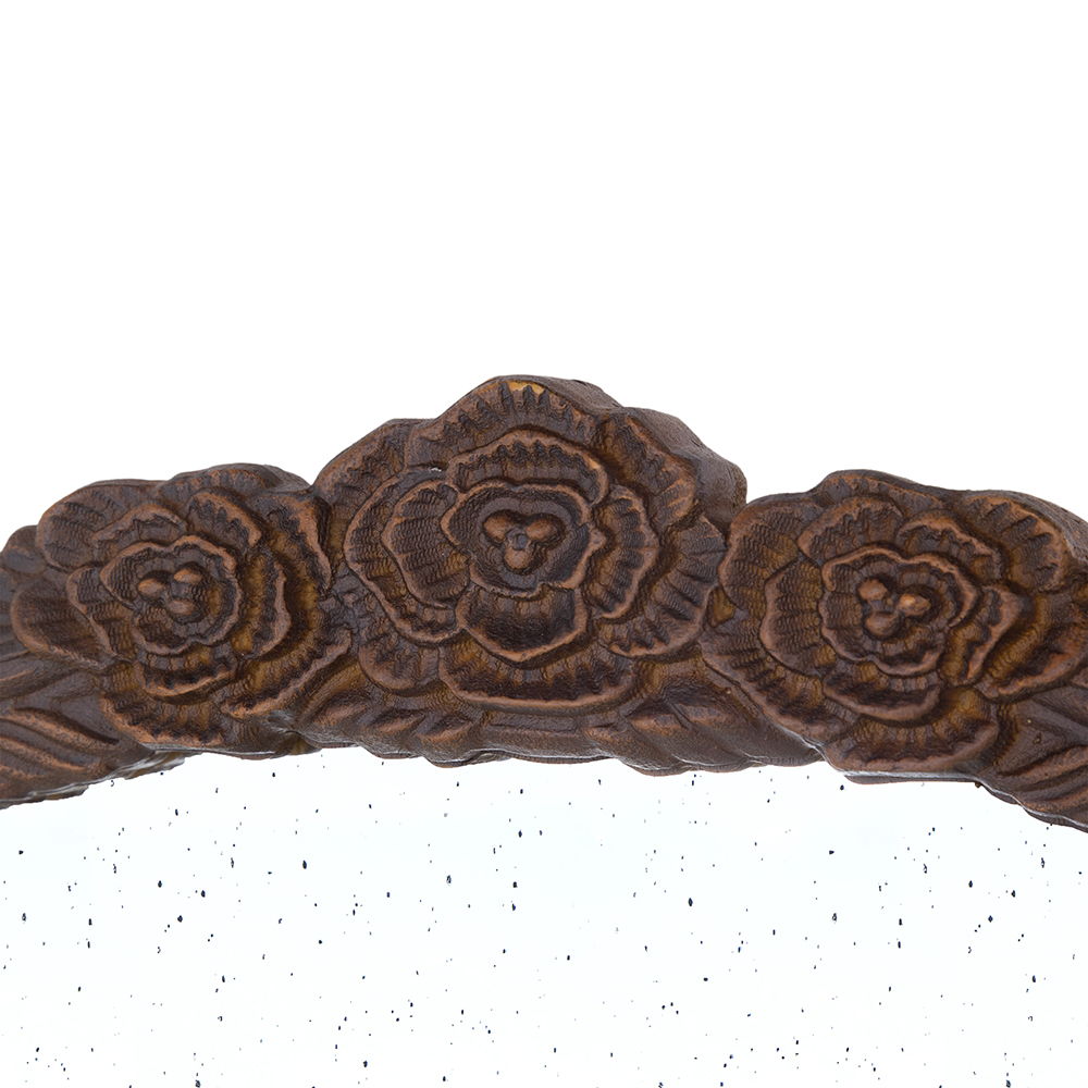 Round Hand Carved Rose Antique Wall Mirror with Intricate Detailing - Light Brown or Black
