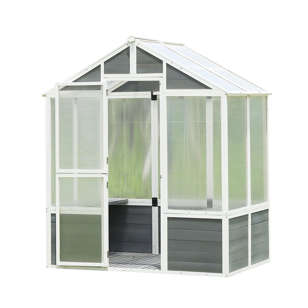 Wooden Greenhouse with Polycarbonate Panels - White / Gray
