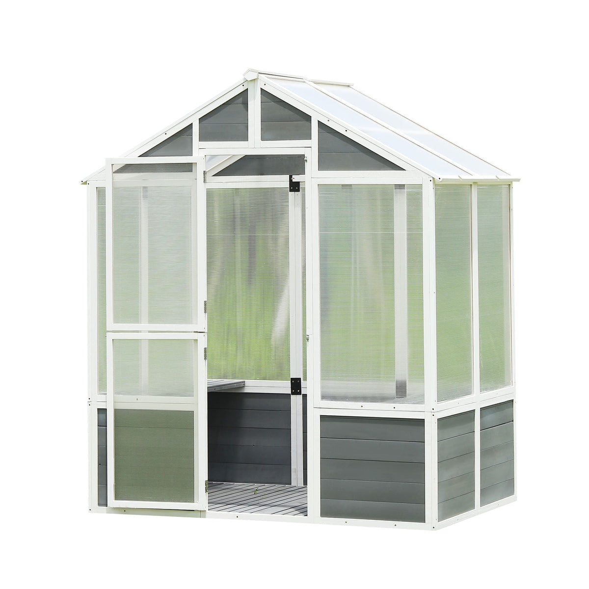 Wooden Greenhouse with Polycarbonate Panels - White / Gray