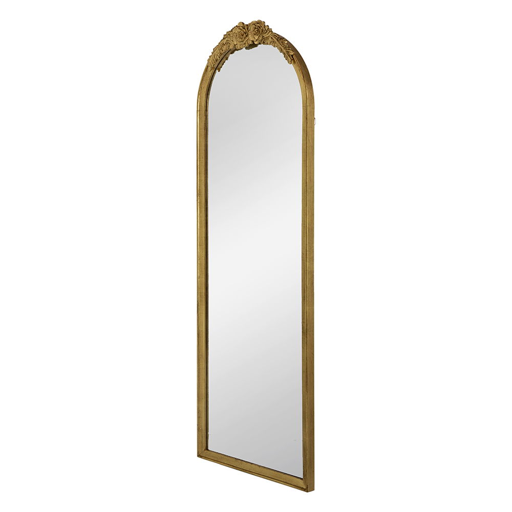 Gold Arched Floor Mirror with Wood Frame - Full Body