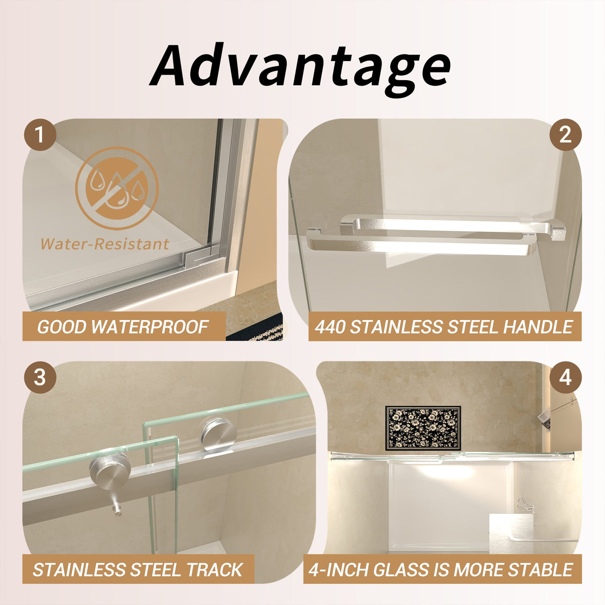 60 Inch Semi-Frameless Sliding Shower Door with 3/8" Tempered Glass - Brushed Nickel