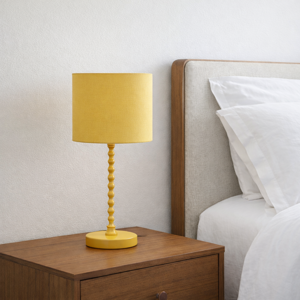 Modern Classic Desk Lamp with Ochre Linen Shade - Ochre