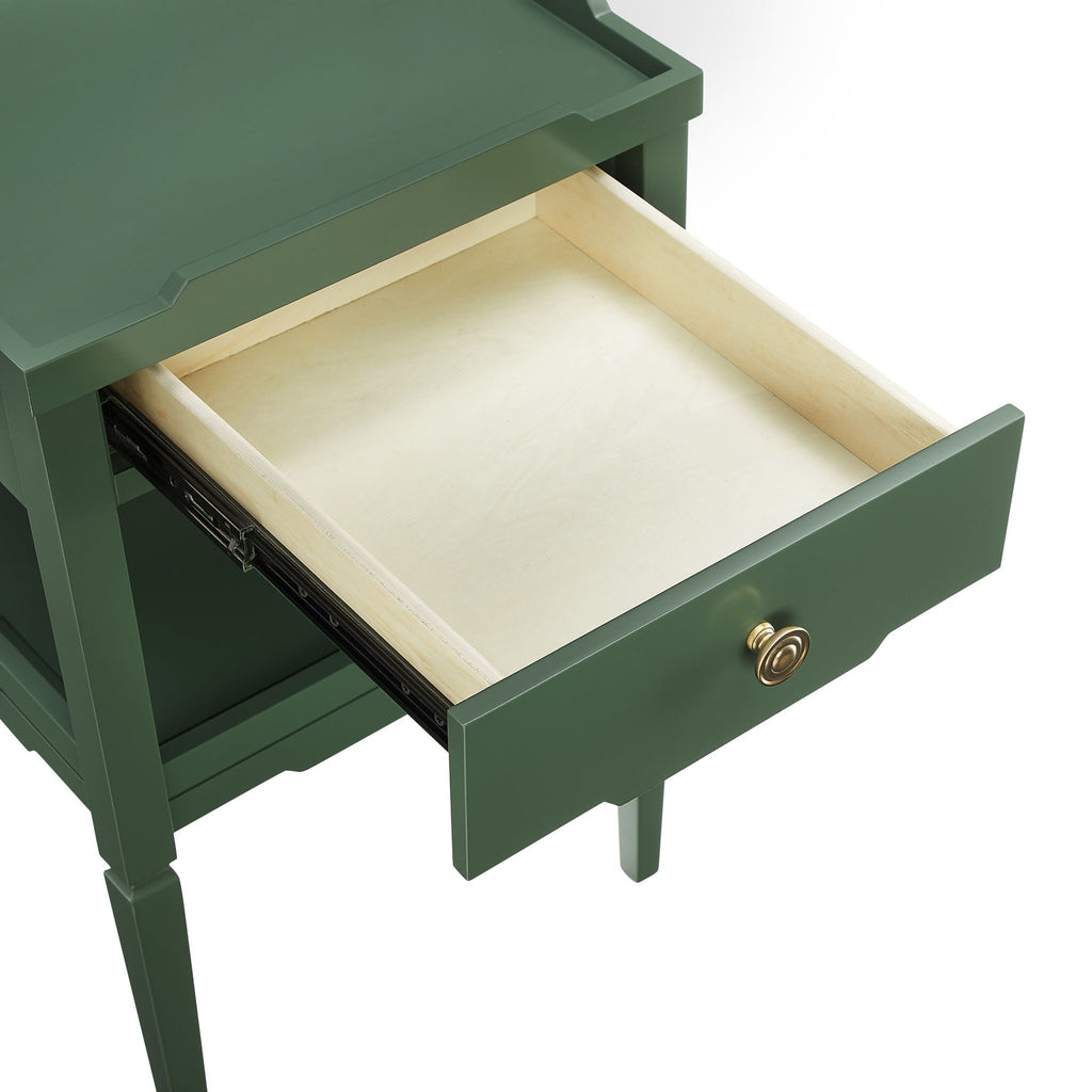 1 Drawer Nightstand with Solid Wood Frame - Blue, Dark Green, or White