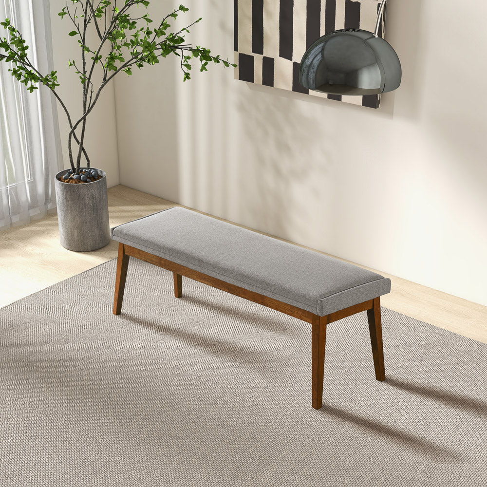Ash Gray Upholstered Bench with Solid Wood Base - Ash Gray