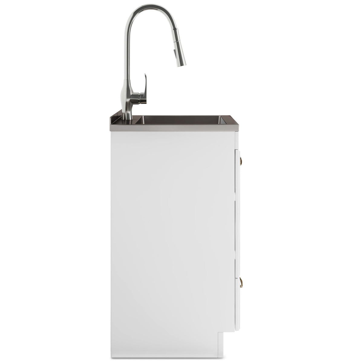 White Laundry Cabinet with Stainless Steel Sink and Pull-Out Faucet