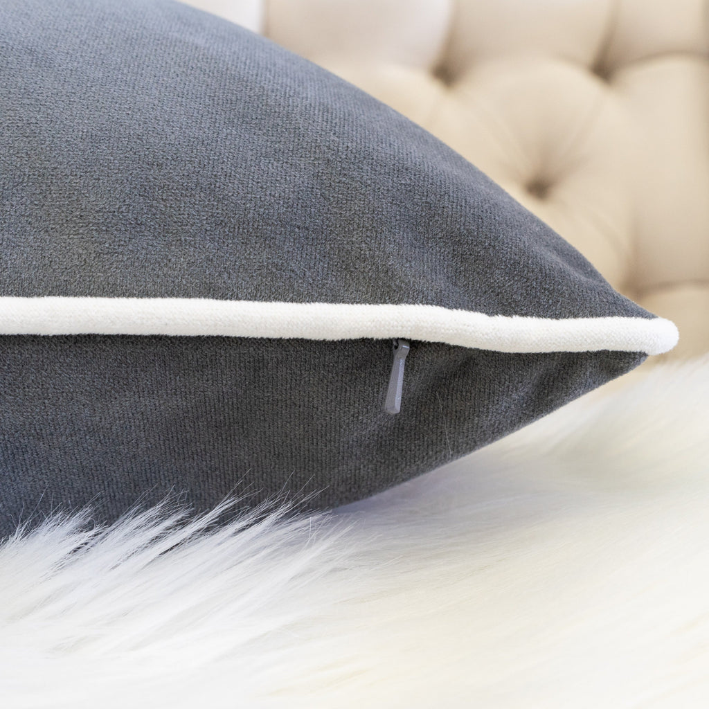 Let It Snow Embroidered Cotton Throw Pillow with Winter Embroidery - Gray