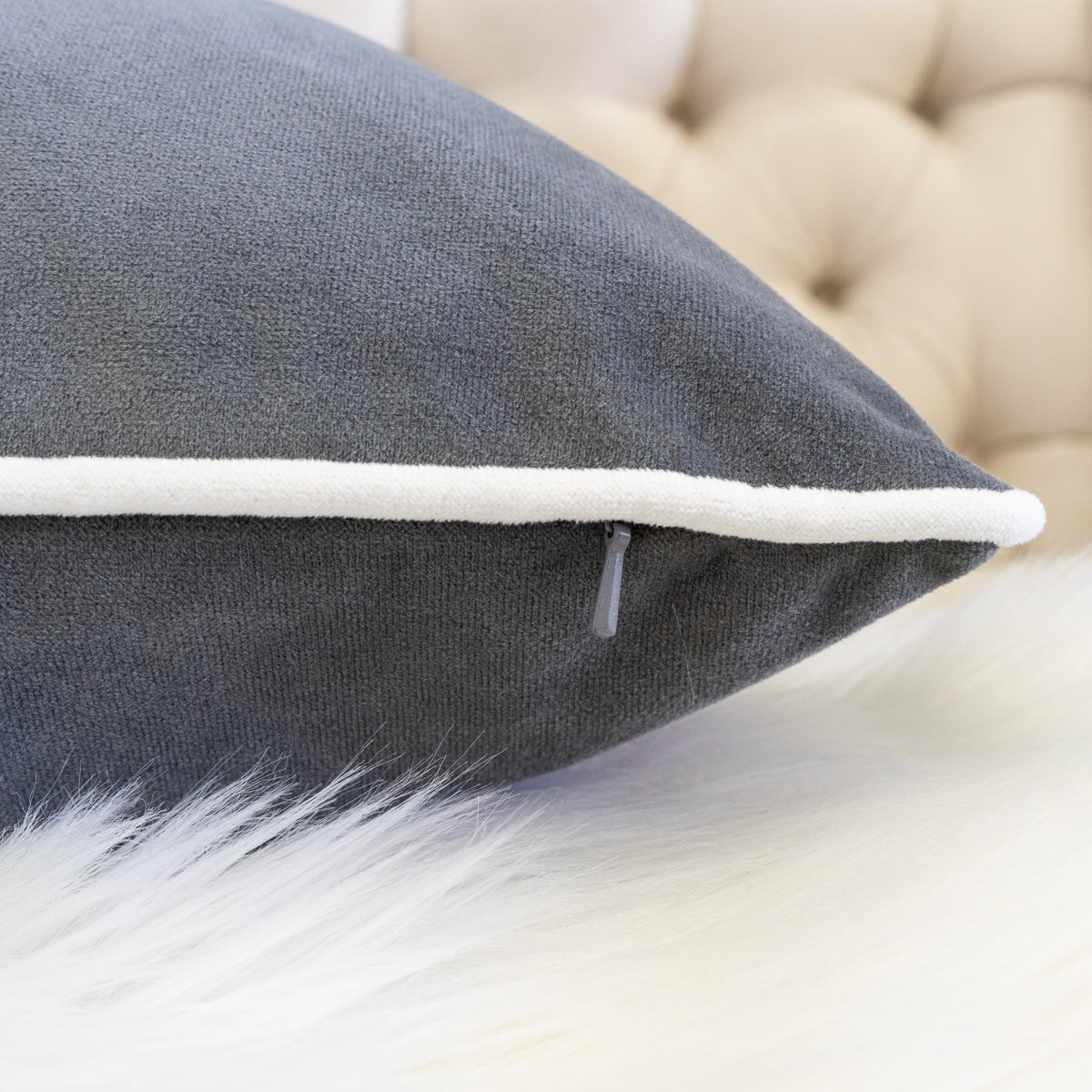 Let It Snow Embroidered Cotton Throw Pillow with Winter Embroidery - Gray