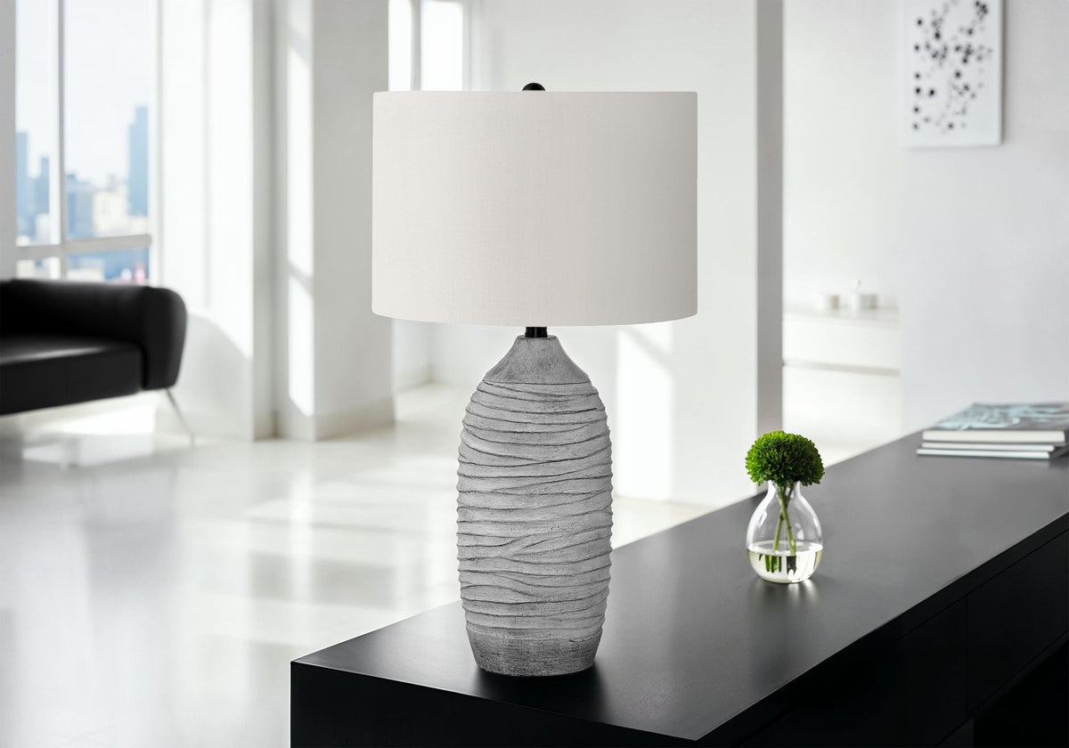 Modern Resin Table Lamp with Linen Shade - Gray / Cream