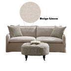 Pattern Linen Sofa with Feather Down Cushions - Beige