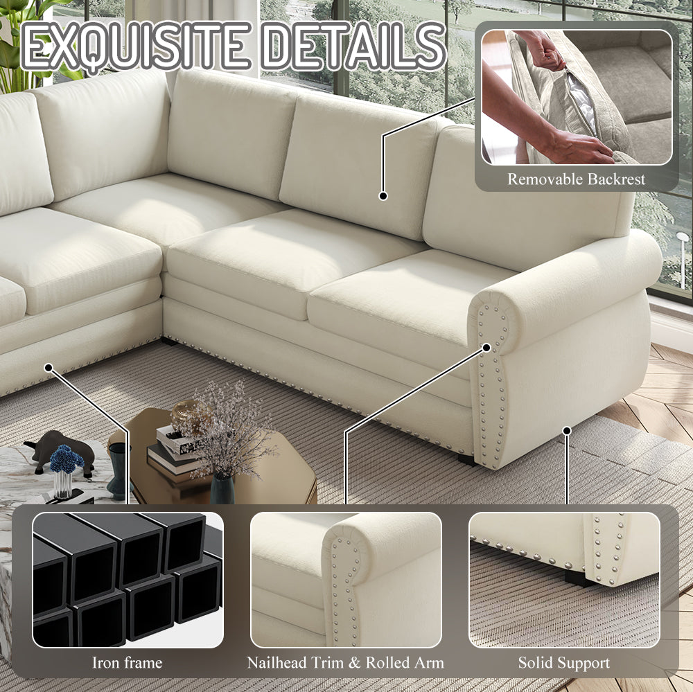 118" L-Shaped Convertible Sofa Bed with Pull-Out Bed - Chenille