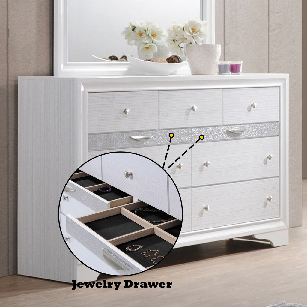 Naima Versatile Storage Dresser with Felt-Lined Jewelry Drawer – White or Black