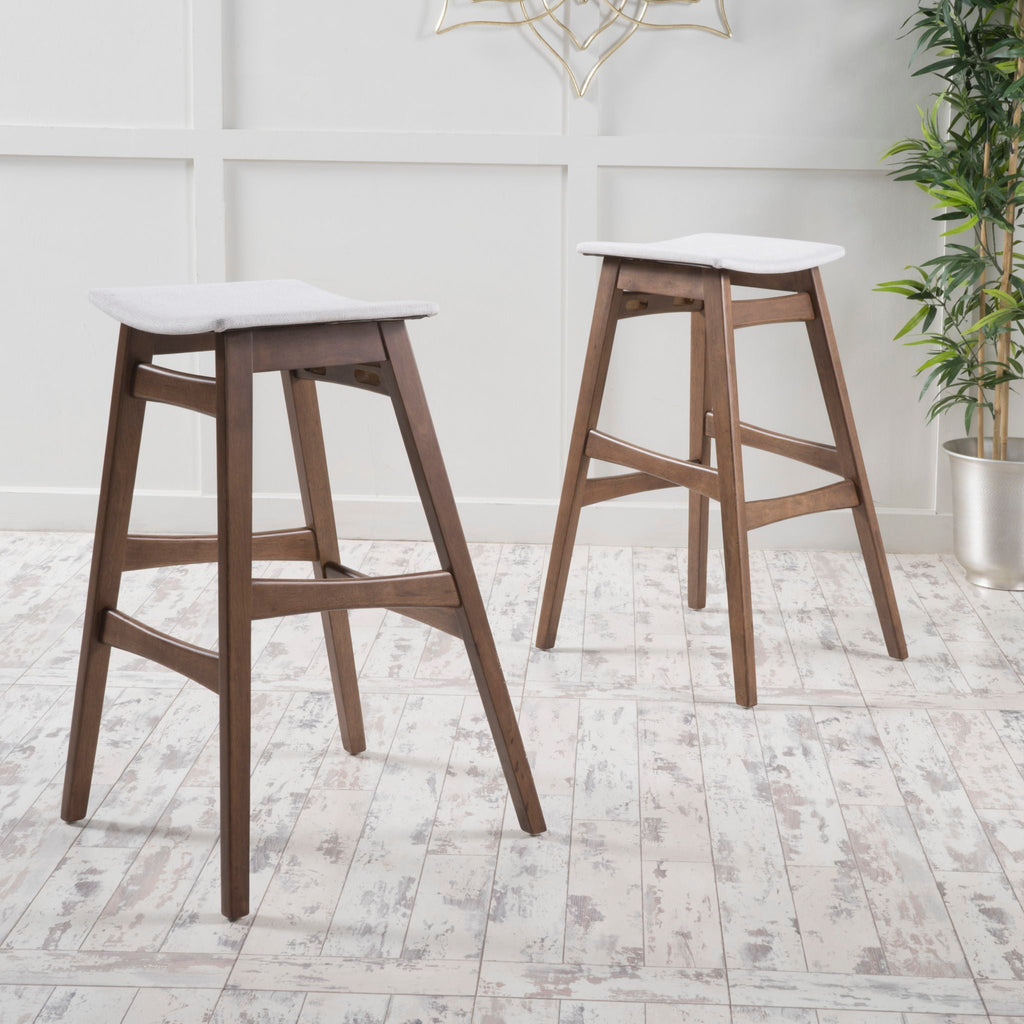 Mid Century Modern Bar Stool Set with Upholstered Seating - Beige or Dark Gray