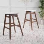 Mid Century Modern Bar Stool Set with Upholstered Seating - Beige or Dark Gray