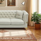 Modern Velvet Upholstered Sofa Set with Tufted Backrest - Cream White