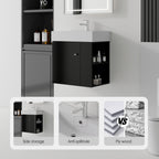 21.6 Inch Floating Bathroom Vanity with Ceramic Sink - Black, White, Oak, Brown