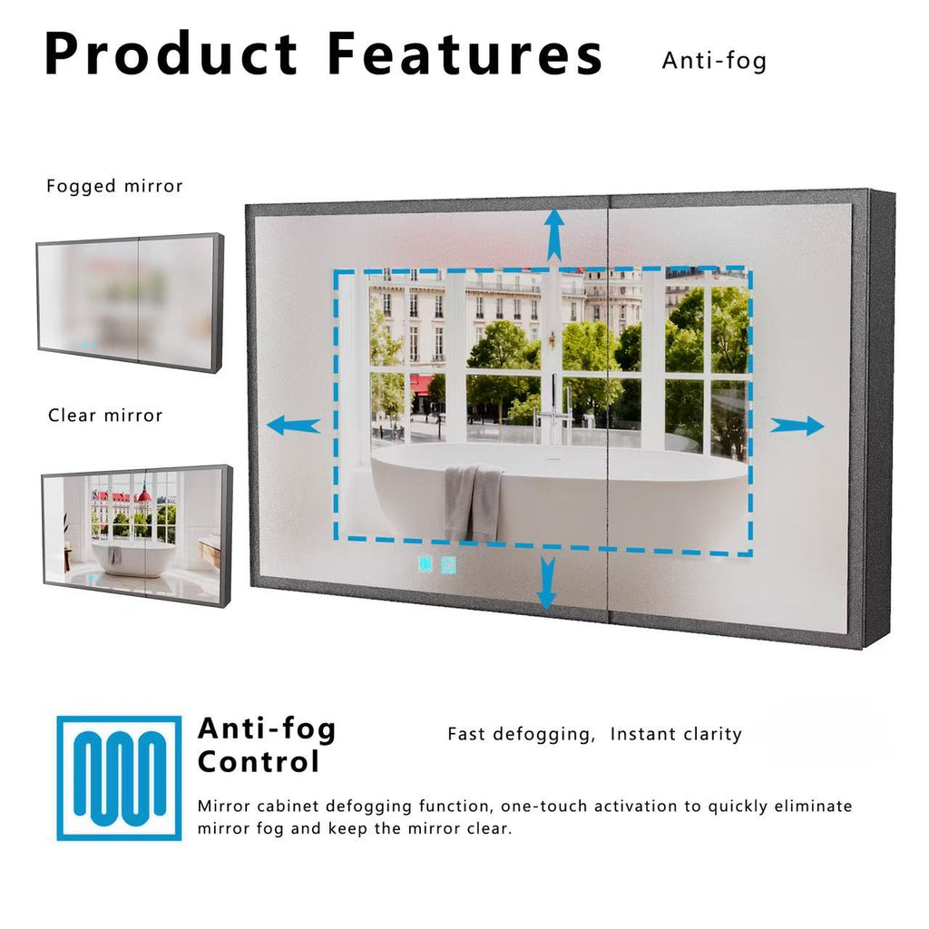 LED Bathroom Medicine Cabinet with Multi-Layer Storage - Aluminium