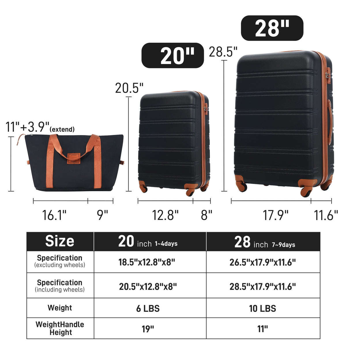 Lightweight Hardshell Luggage Set 2 Piece with TSA Lock - Black, White or Pink