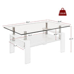 Modern Rectangular Coffee Table with Glass Top and Storage Shelf - White, Gray, Dark Gray, Dark Brown