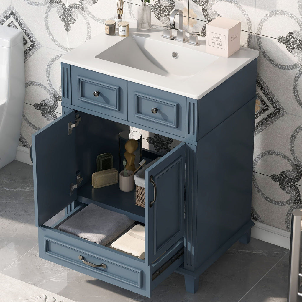 Bathroom Vanity with Sink and Storage Cabinet - White, Blue, or Dark Green