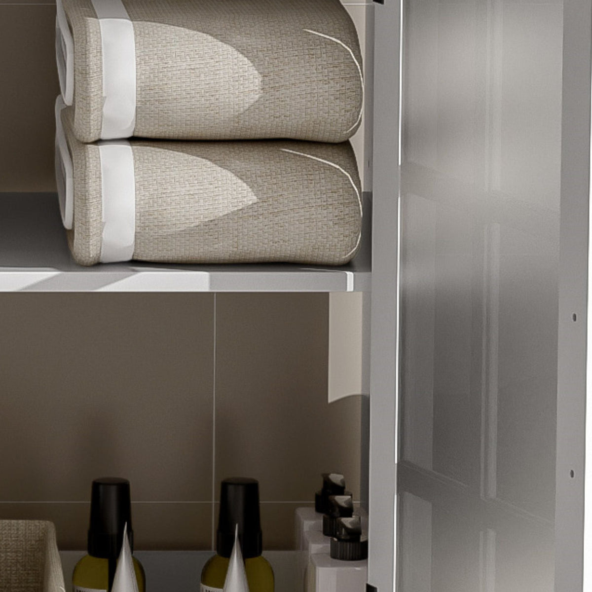 Modern Bathroom Vanity With Ceramic Sink, Tempered Blurred Glass Doors