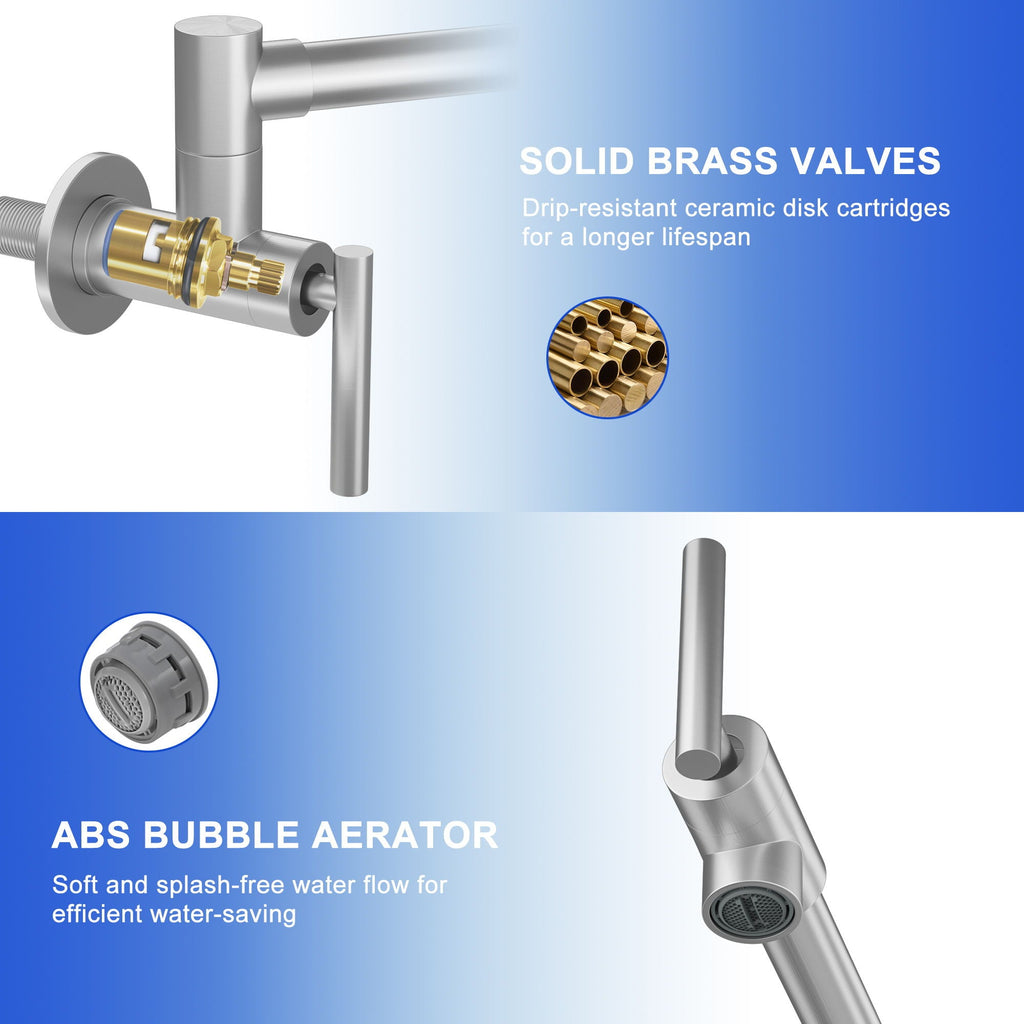 Wall Mount Pot Filler Faucet with Dual Handles - Brushed Nickel